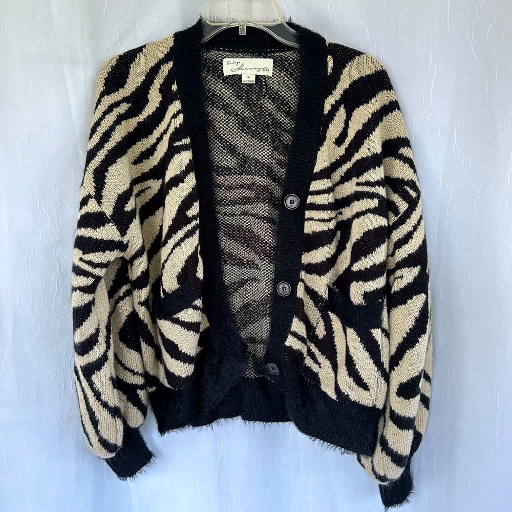 Vintage Havana Zebra Print Boho Style Cardigan Coverup Medium